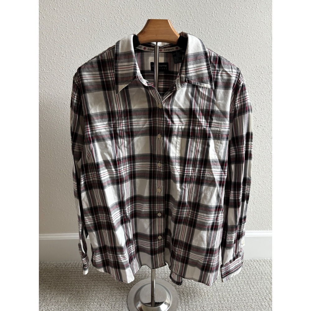 Vintage 90s Y2K Liz Claiborne Lizsport Plaid Shirt XL Flannel Red Black White